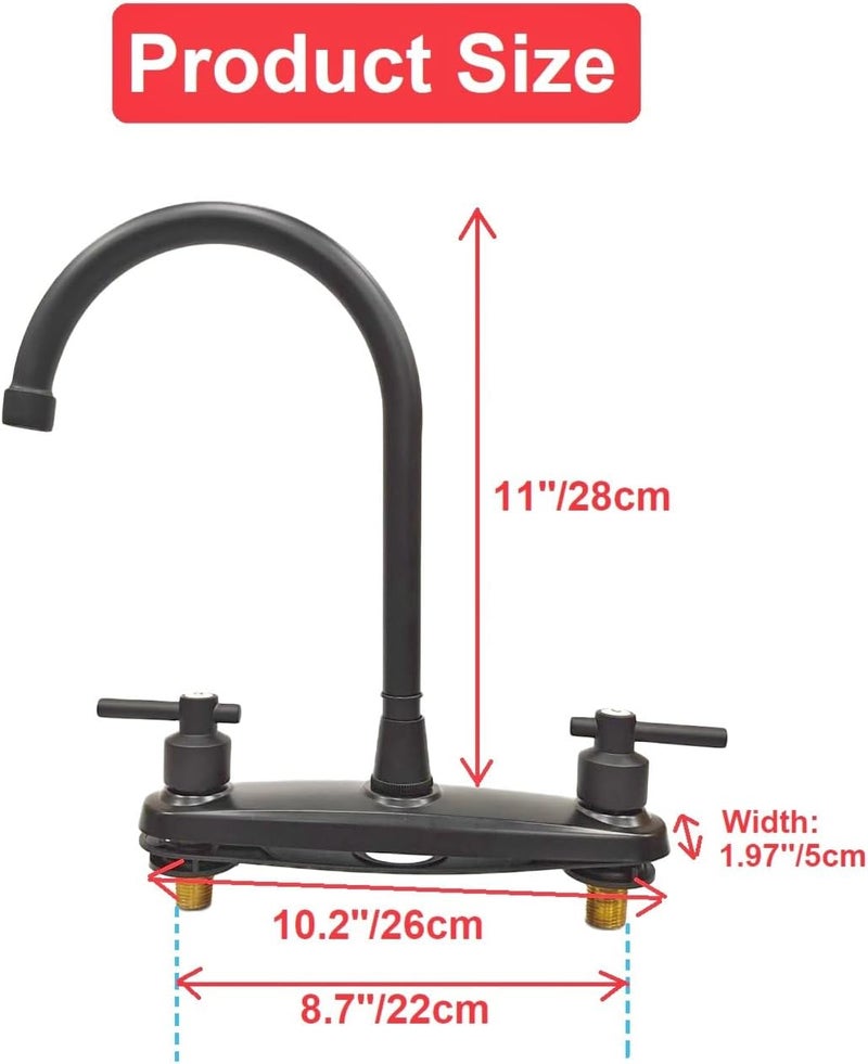 JAMESVAN RV Kitchen Faucet,Non-Metallic RV Kitchen Sink Faucet Replacement with Two Handle-8" Main Body-High Arch-360 Swivel Replace for RV Home Campers Motorhomes Travel Trailers,Matte Black - Image 5